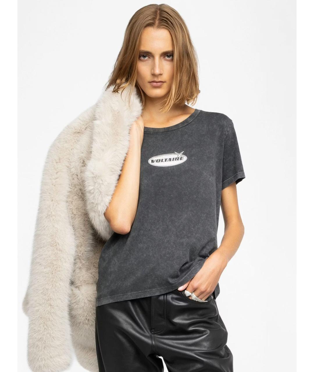 ZADIG & VOLTAIRE Серая хлопковая футболка, фото 3