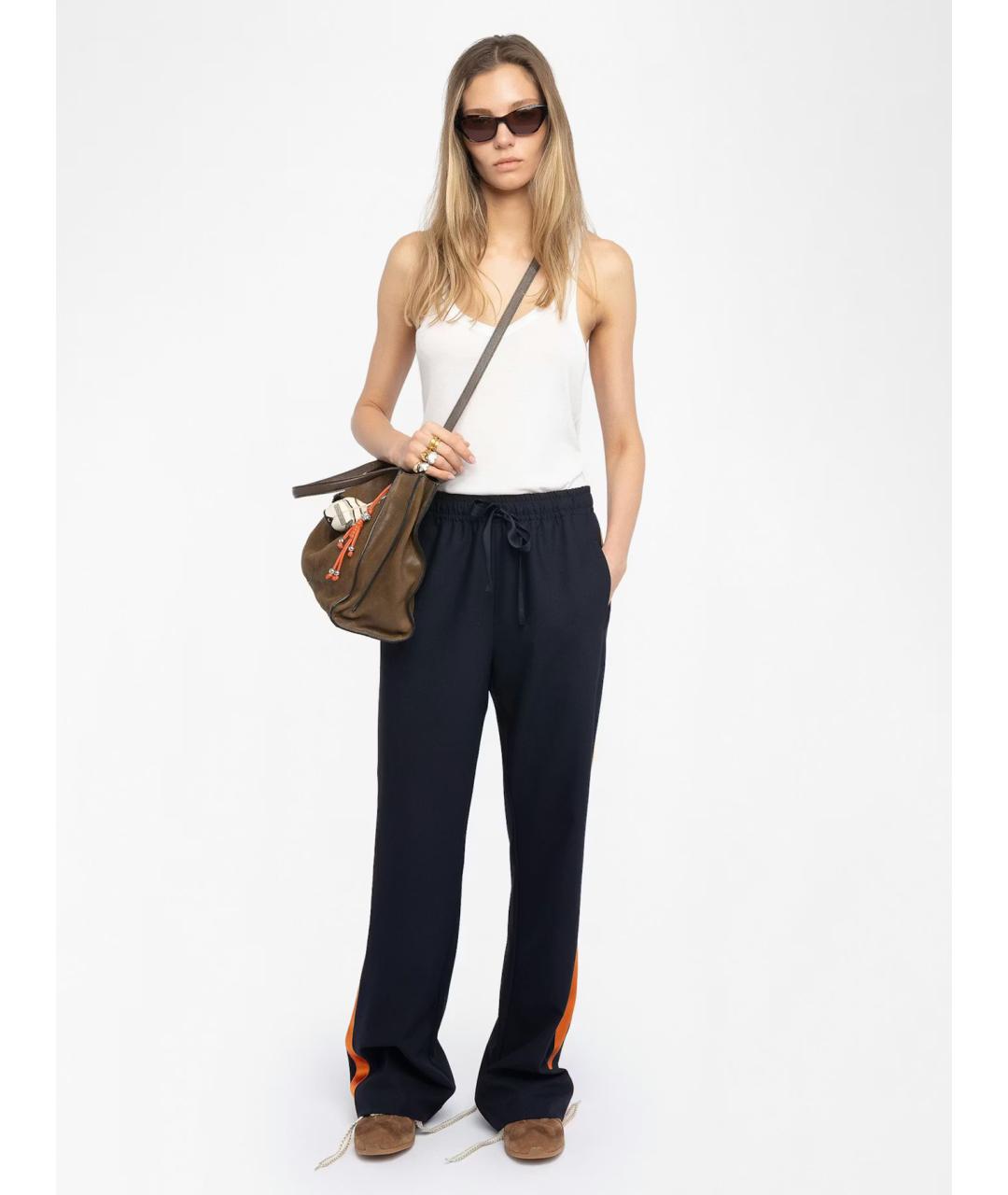 ZADIG & VOLTAIRE Темно-синие полиэстеровые брюки широкие, фото 2