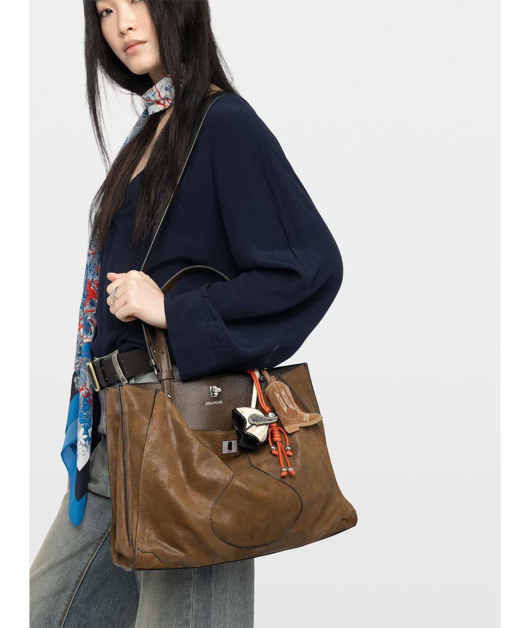 ZADIG & VOLTAIRE Коричневая кожаная сумка тоут, фото 3