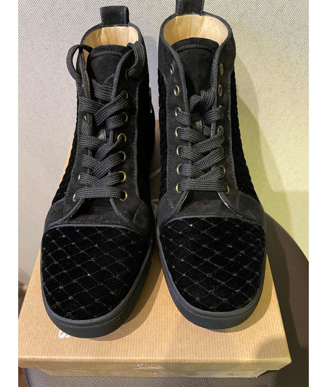 CHRISTIAN LOUBOUTIN Черные бархатные кроссовки, фото 2