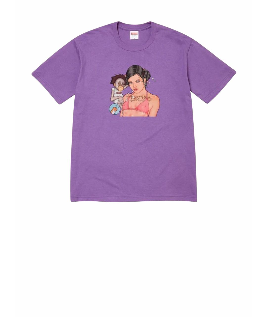 SUPREME Фиолетовая хлопковая футболка, фото 1