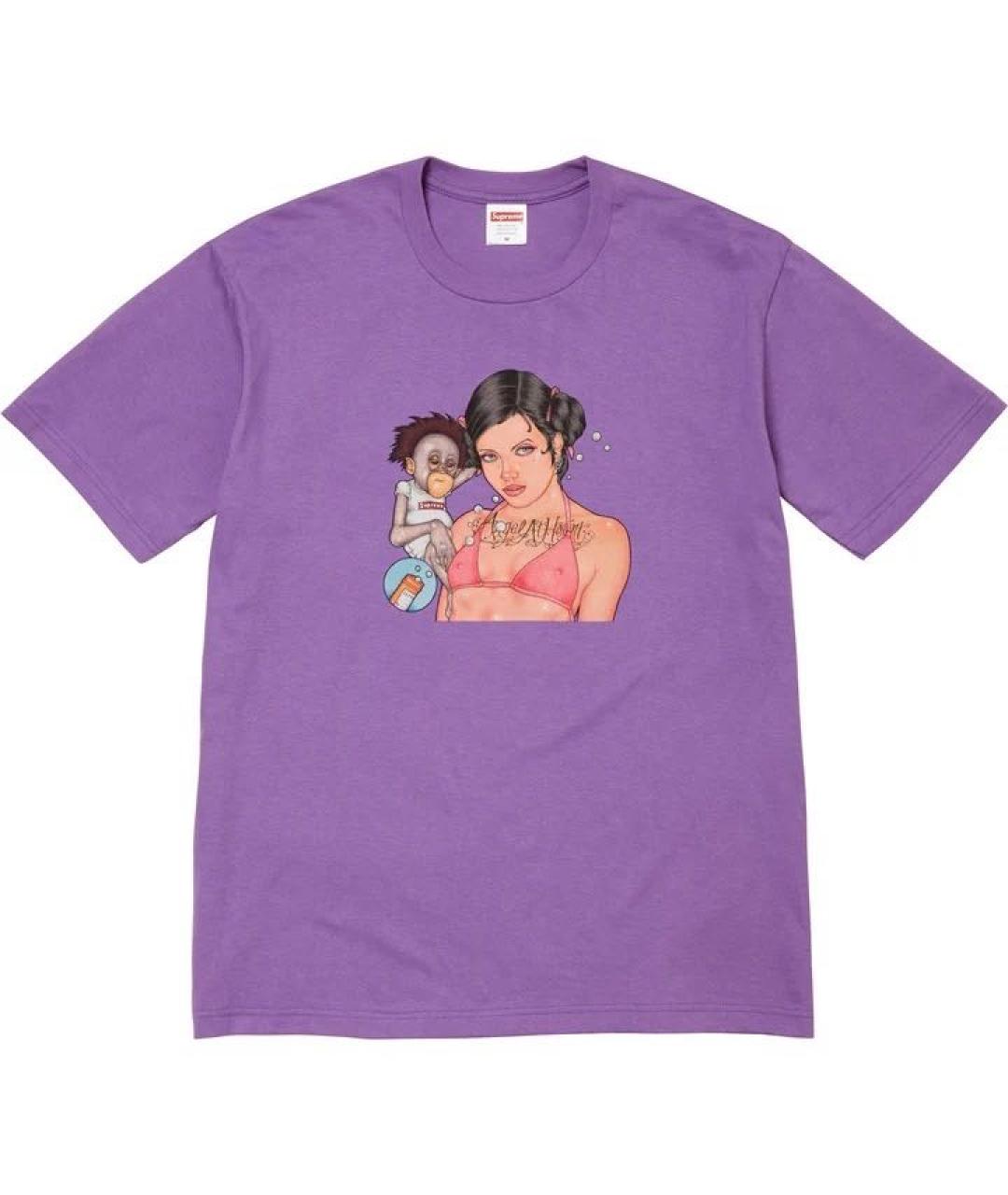 SUPREME Фиолетовая хлопковая футболка, фото 6