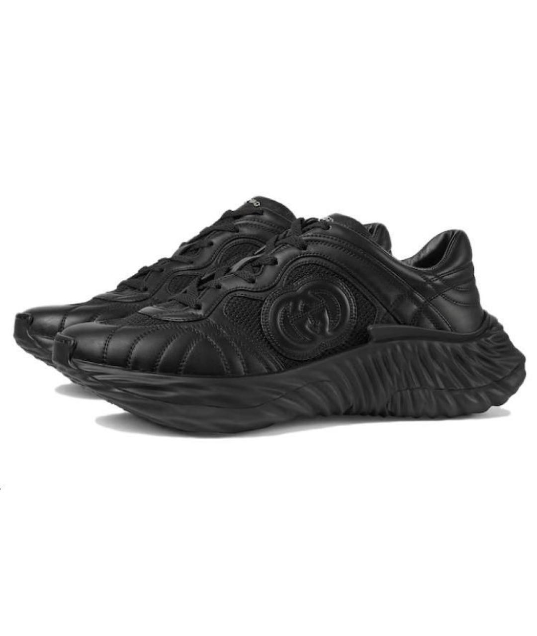 GUCCI Черные кожаные низкие кроссовки / кеды, фото 3