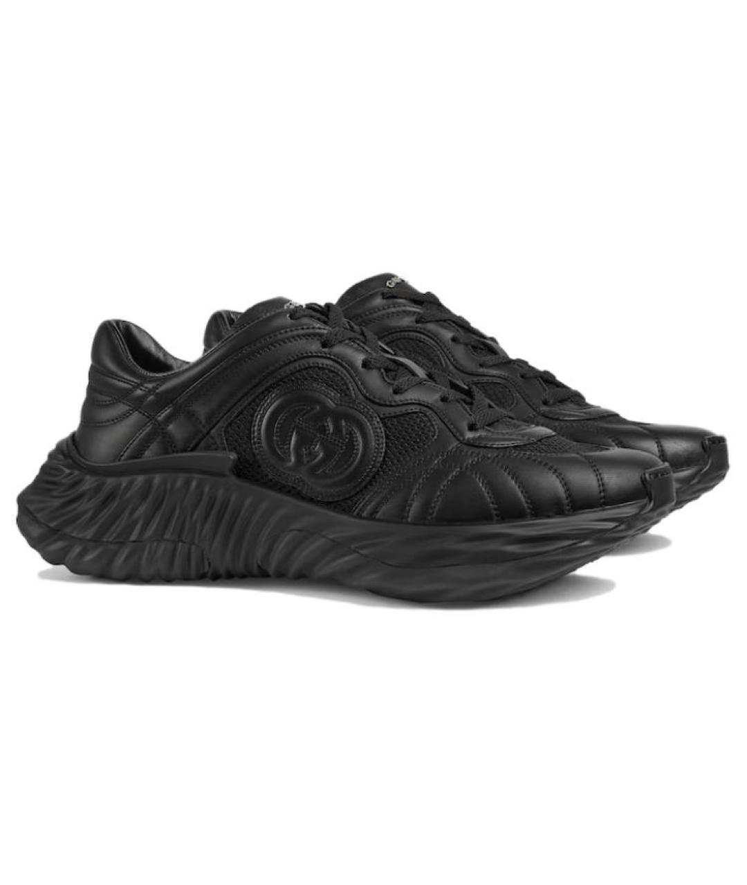 GUCCI Черные кожаные низкие кроссовки / кеды, фото 4