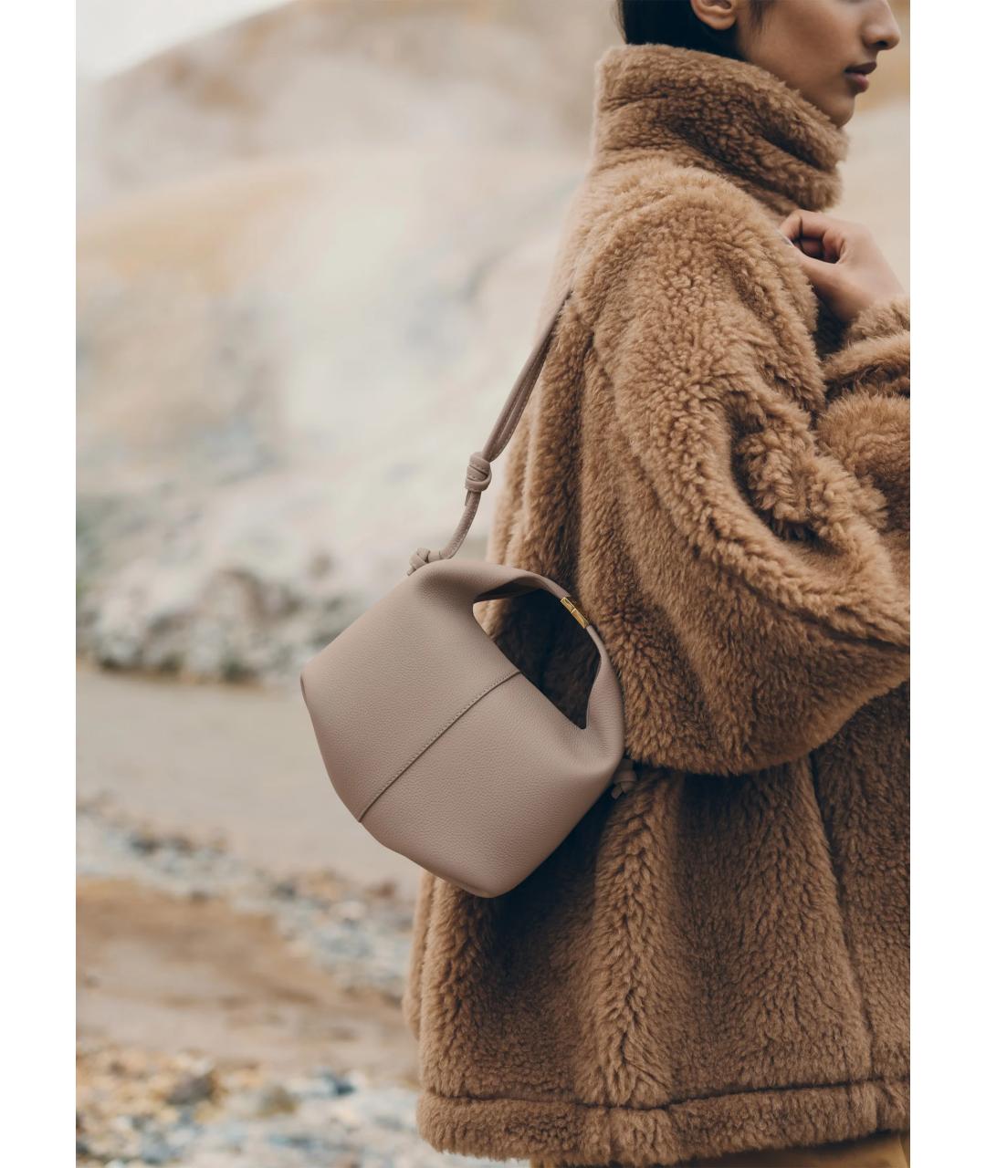 POLENE Серая кожаная сумка через плечо, фото 3