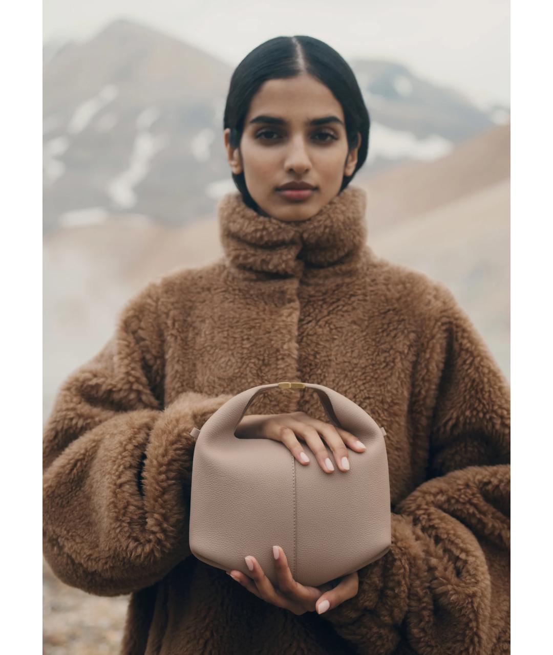 POLENE Серая кожаная сумка через плечо, фото 4