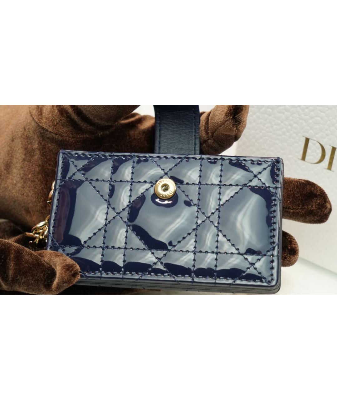 CHRISTIAN DIOR Темно-синий кардхолдер из лакированной кожи, фото 3