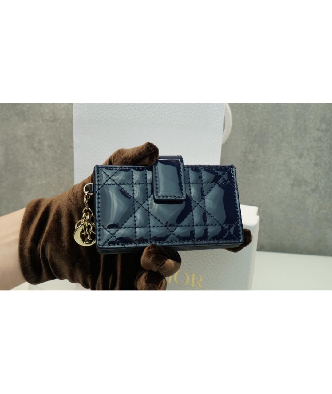 CHRISTIAN DIOR Темно-синий кардхолдер из лакированной кожи, фото 2