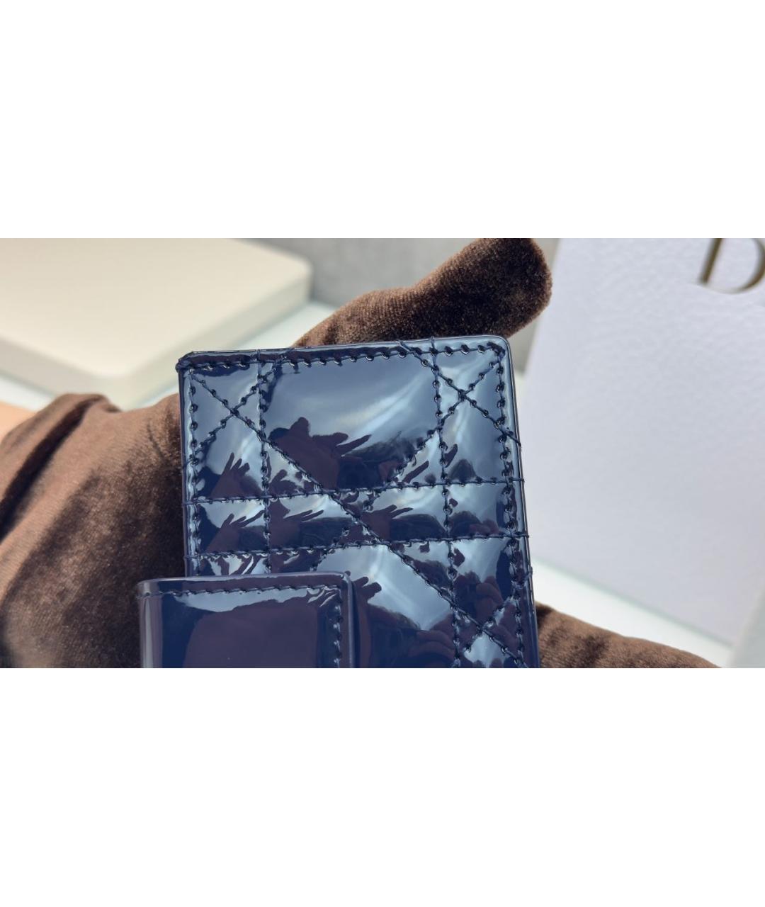 CHRISTIAN DIOR Темно-синий кардхолдер из лакированной кожи, фото 8