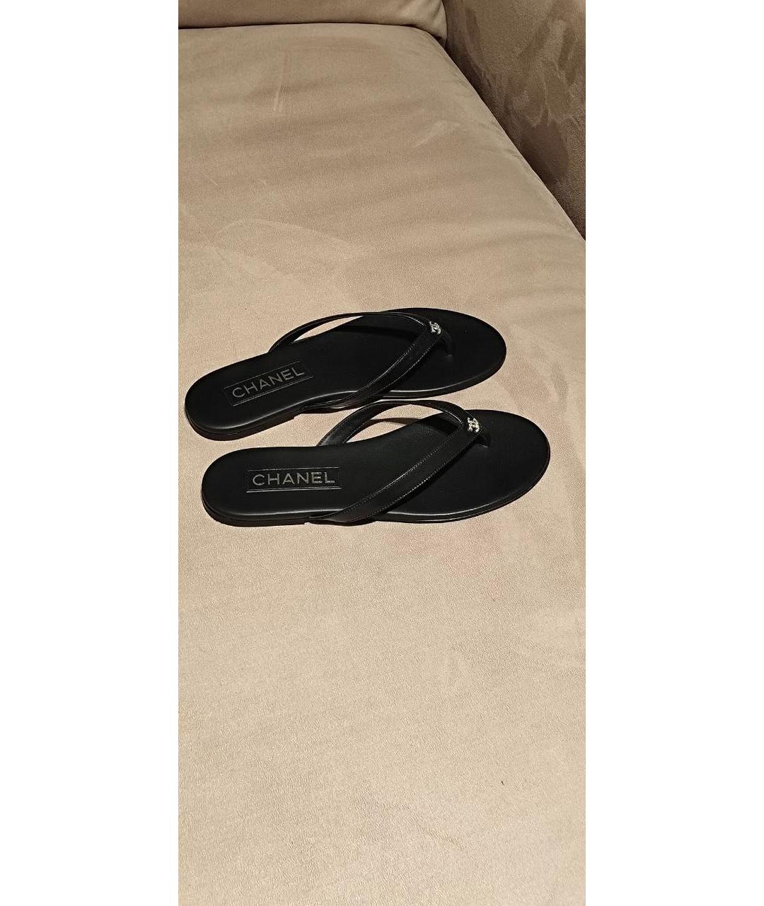 CHANEL Черные кожаные шлепанцы, фото 7