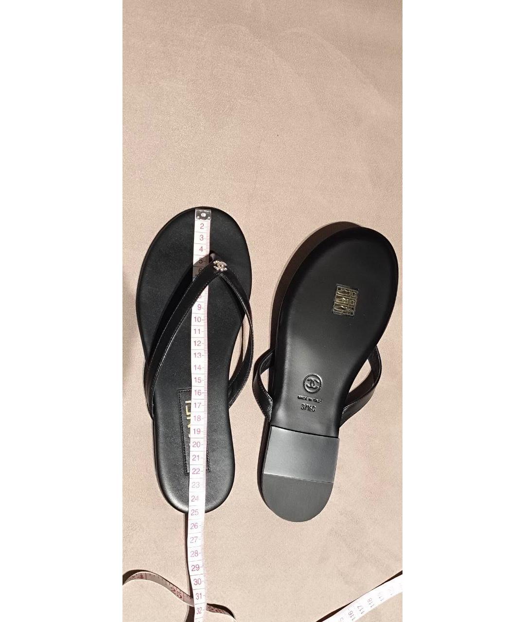 CHANEL Черные кожаные шлепанцы, фото 4