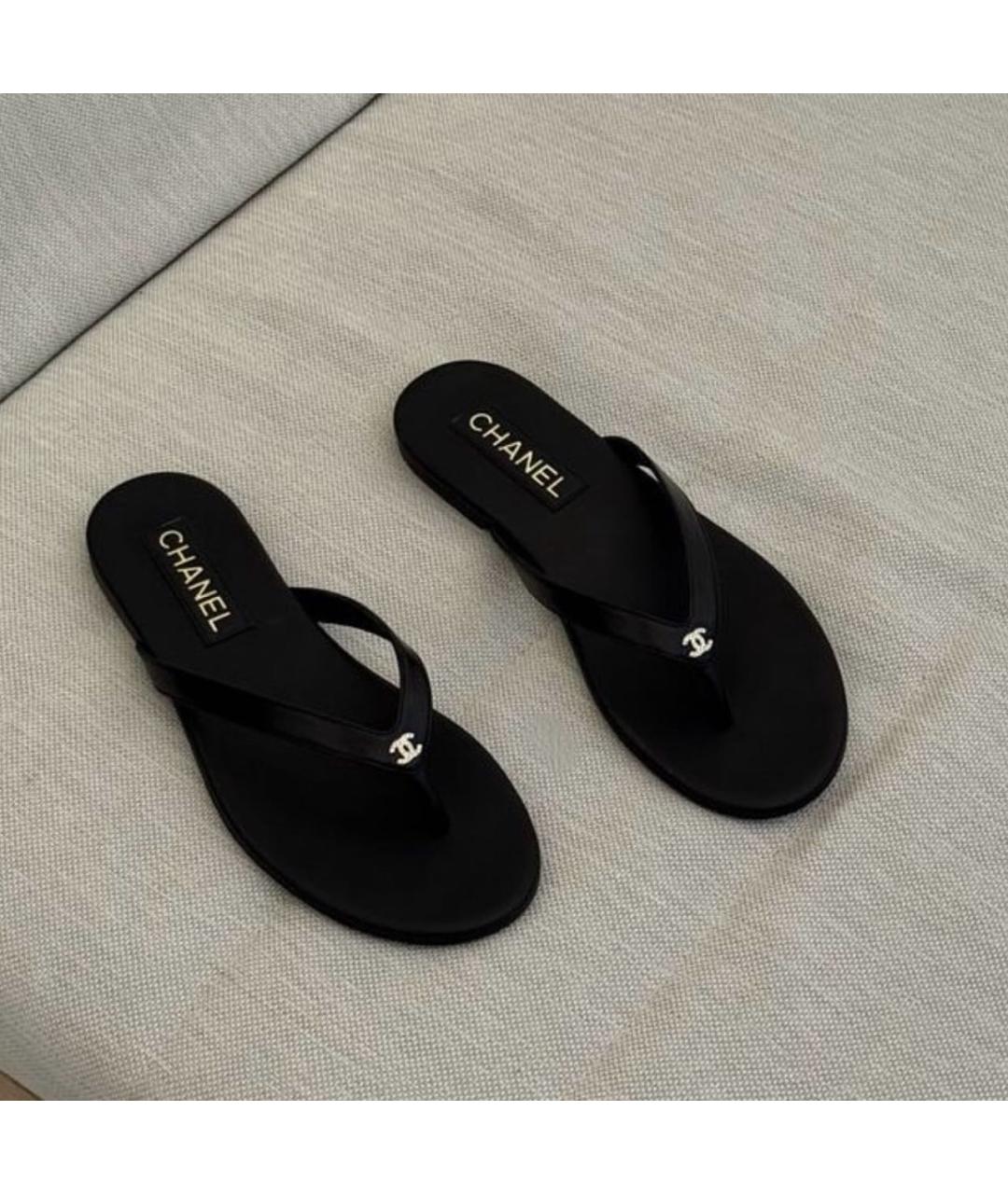 CHANEL Черные кожаные шлепанцы, фото 6