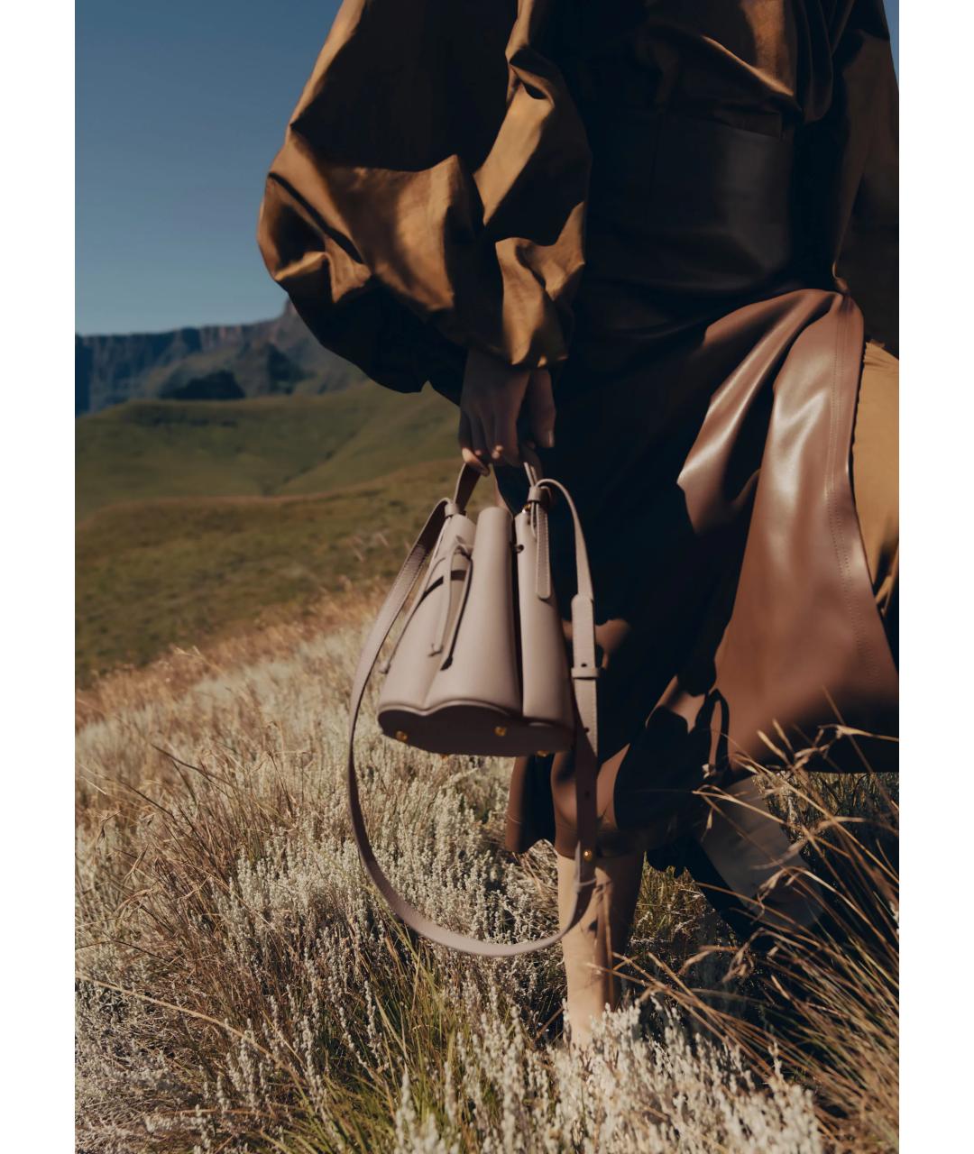 POLENE Серая кожаная сумка через плечо, фото 2