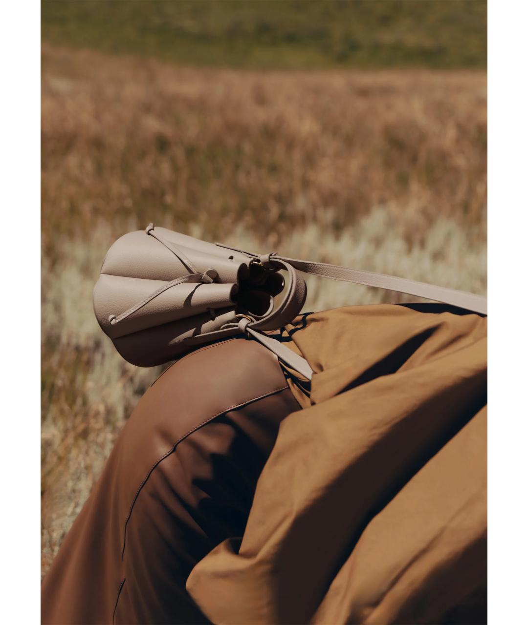 POLENE Серая кожаная сумка через плечо, фото 3