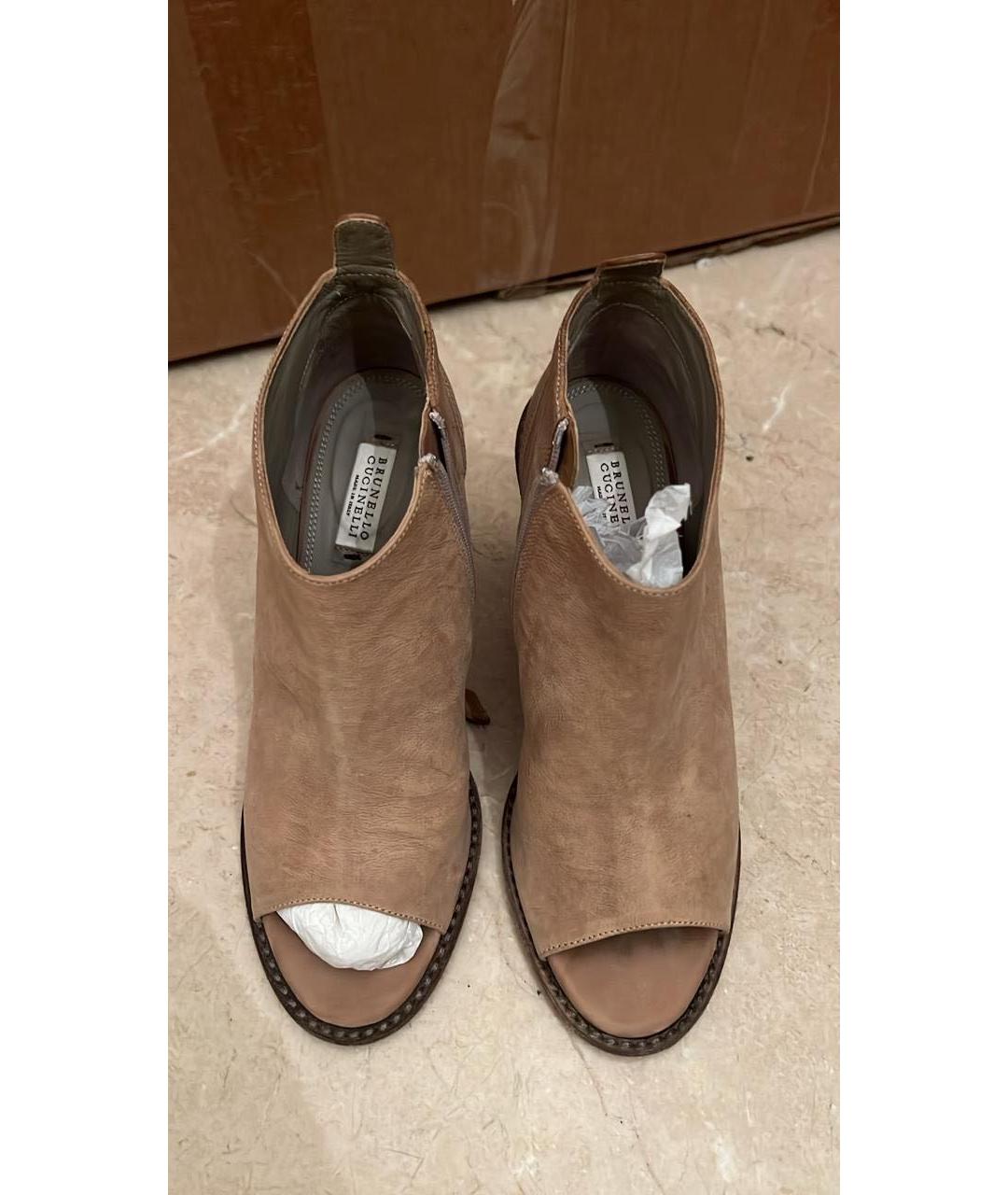 BRUNELLO CUCINELLI Бежевые кожаные ботильоны, фото 4