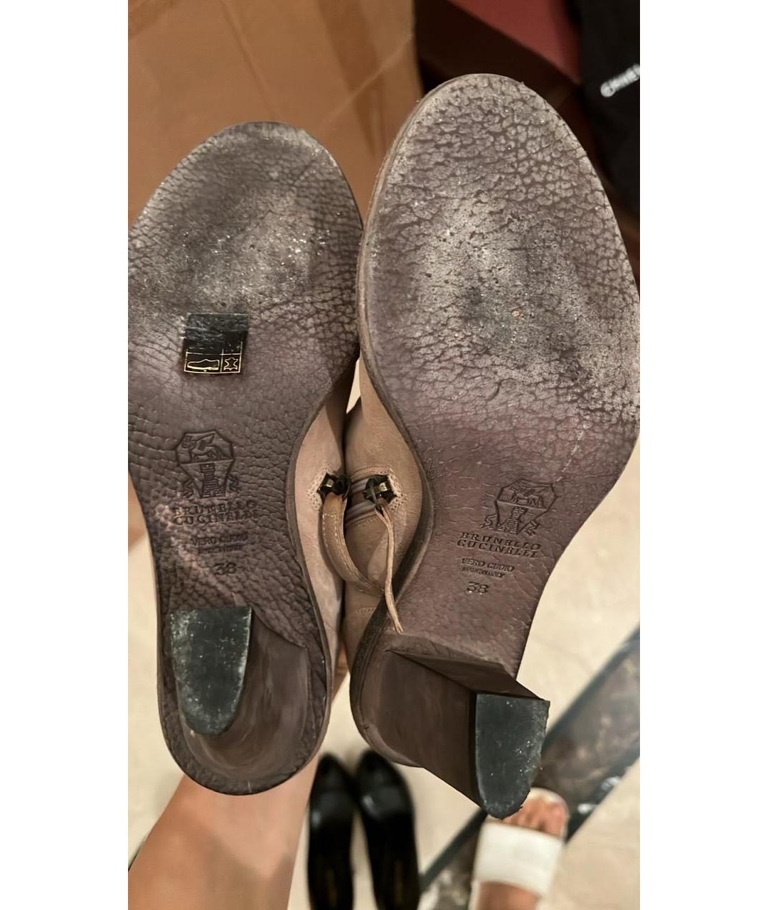 BRUNELLO CUCINELLI Бежевые кожаные ботильоны, фото 5