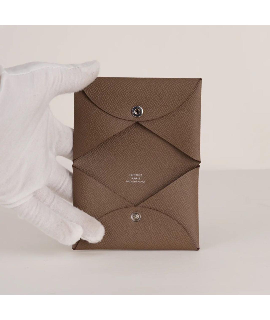 HERMES Бежевый кожаный кардхолдер, фото 4