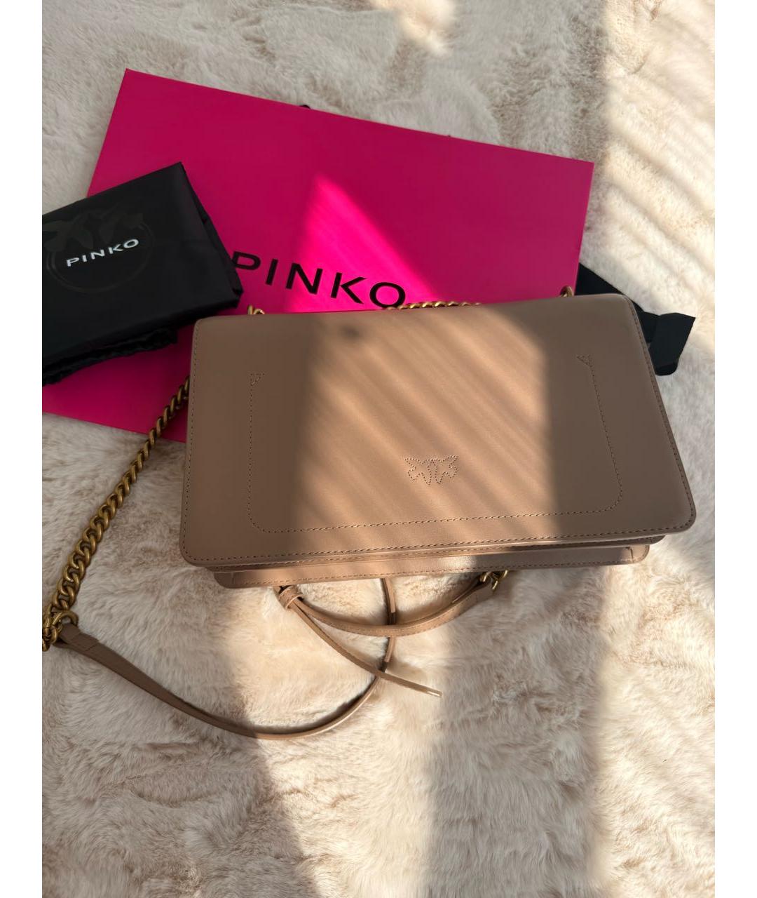 PINKO Бежевая кожаная сумка через плечо, фото 2