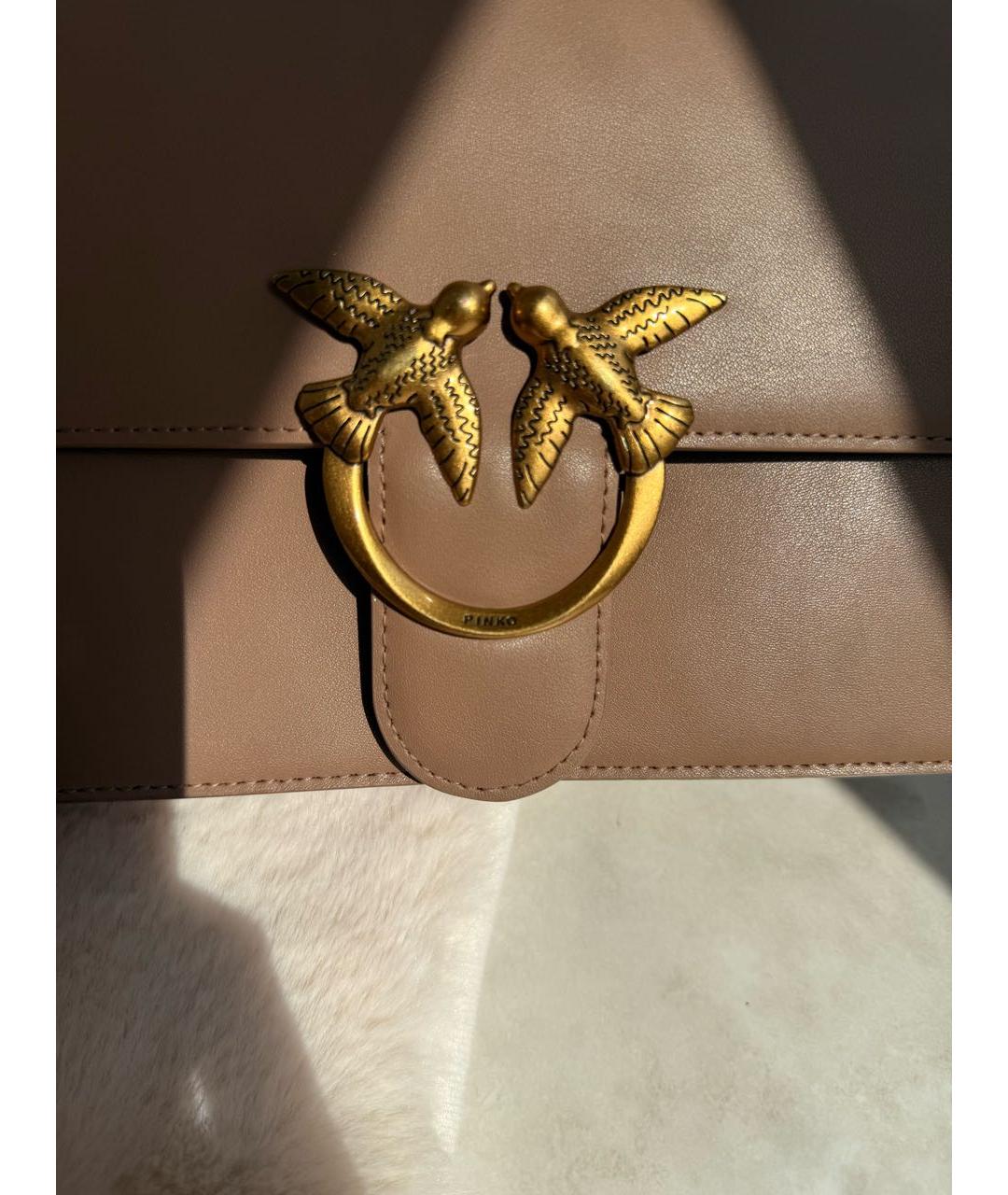 PINKO Бежевая кожаная сумка через плечо, фото 4
