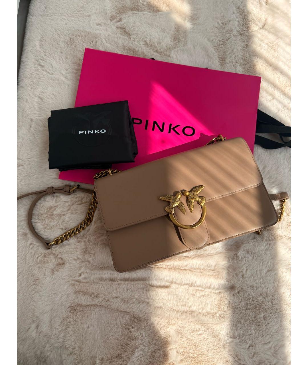 PINKO Бежевая кожаная сумка через плечо, фото 5