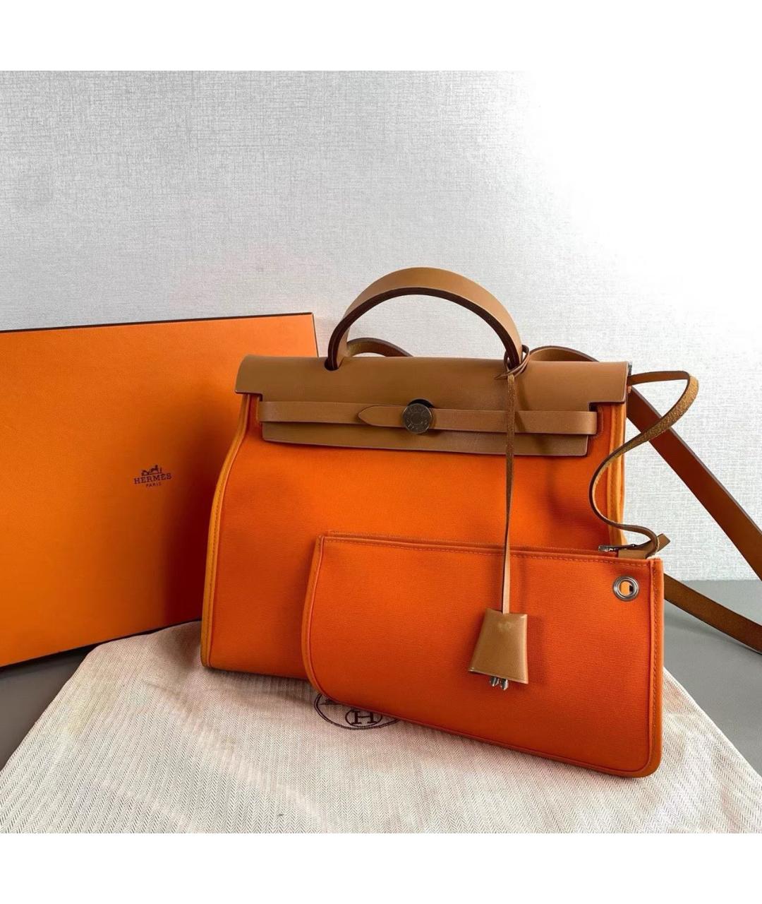 HERMES Оранжевая кожаная сумка с короткими ручками, фото 3