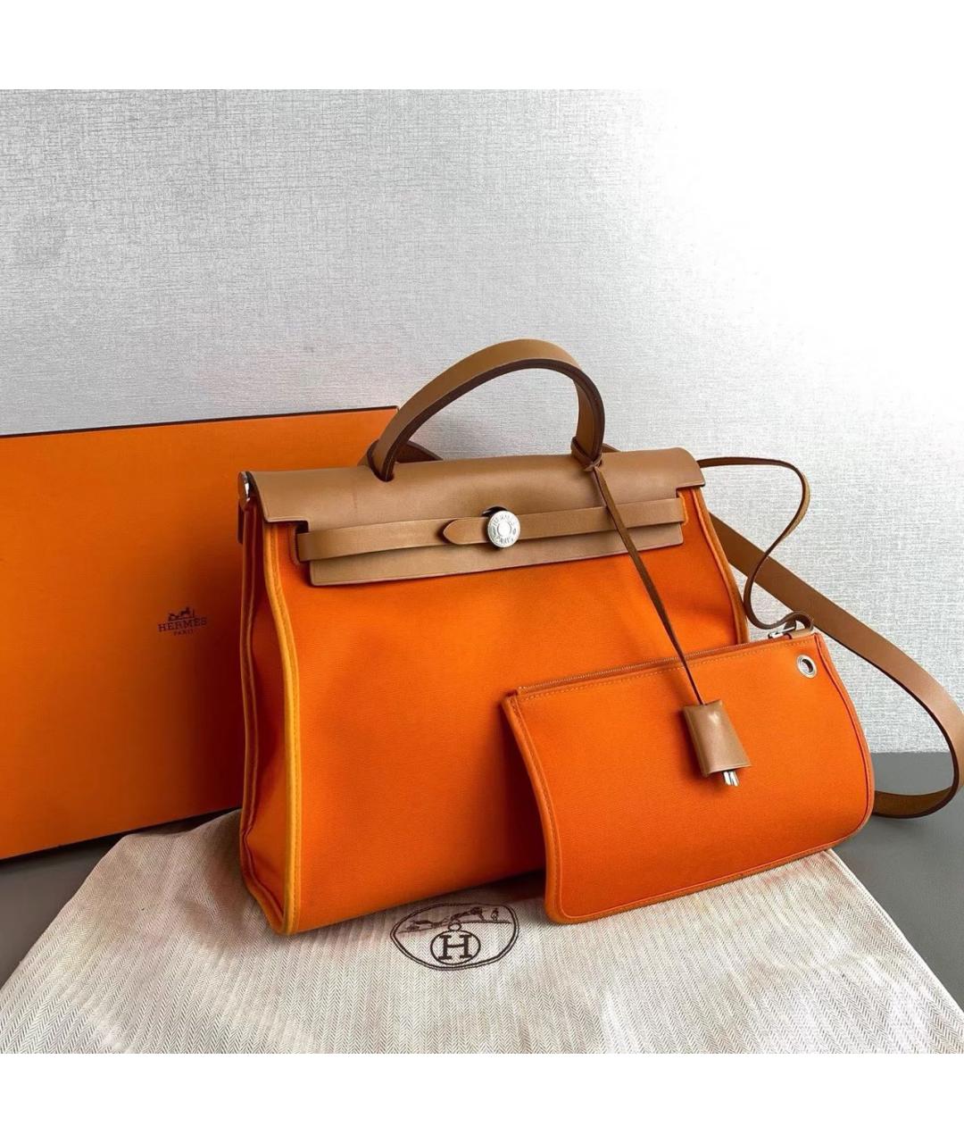 HERMES Оранжевая кожаная сумка с короткими ручками, фото 2