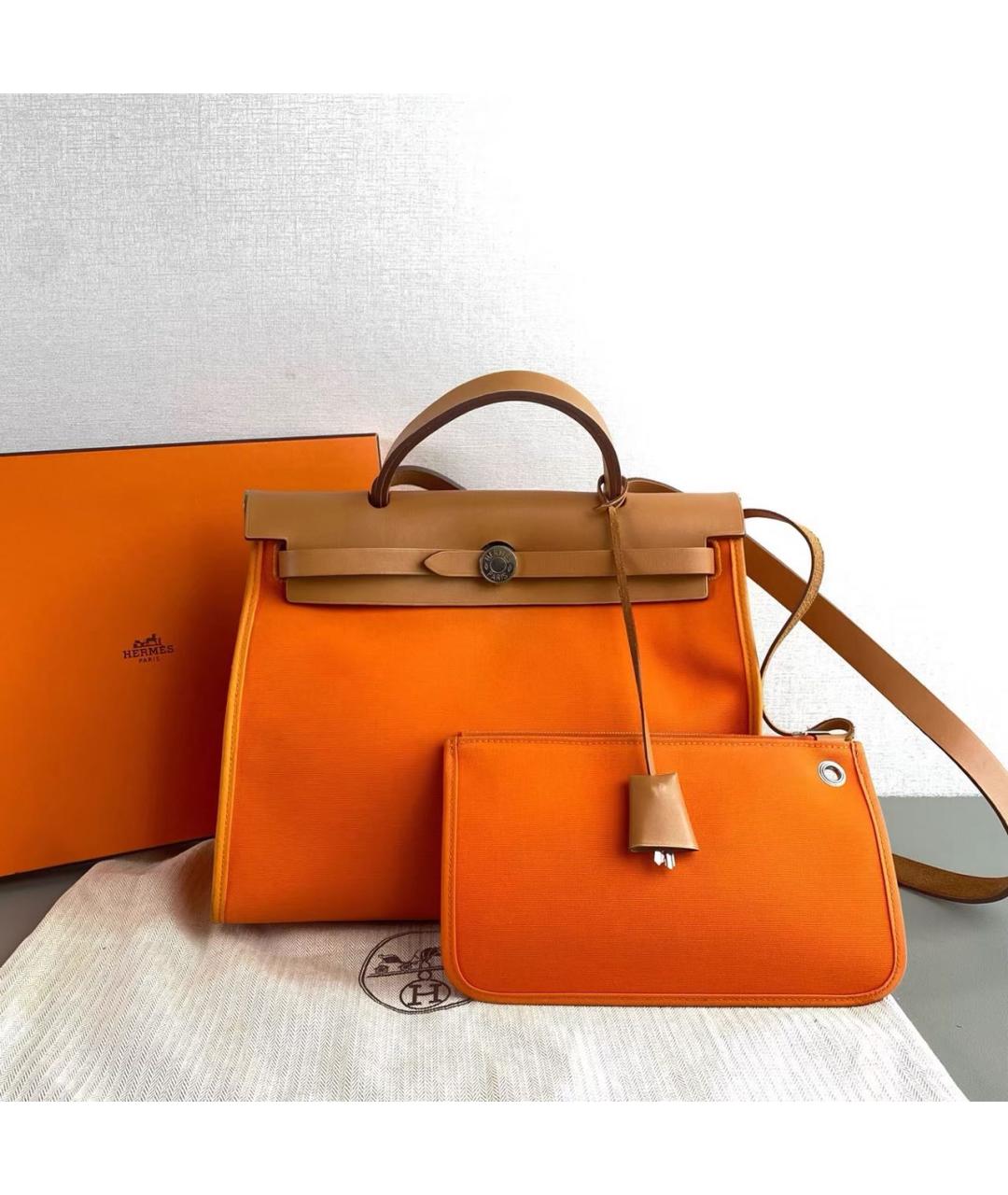 HERMES Оранжевая кожаная сумка с короткими ручками, фото 7