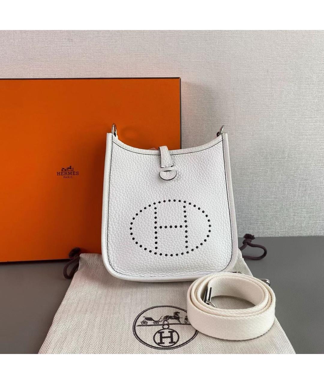 HERMES Белая кожаная сумка через плечо, фото 7