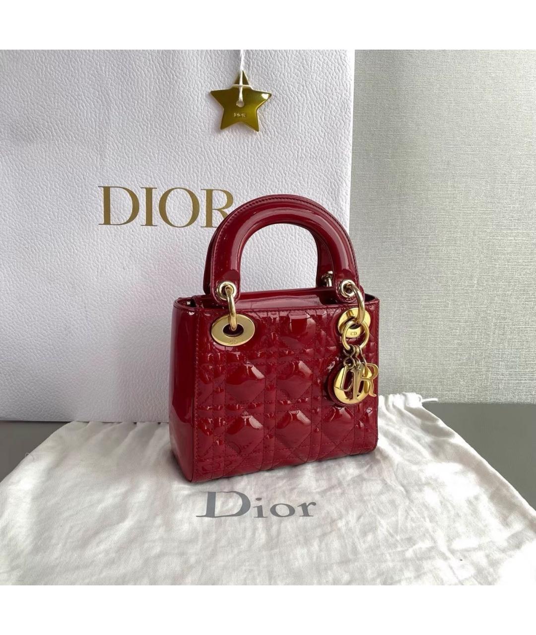 CHRISTIAN DIOR Красная сумка с короткими ручками из лакированной кожи, фото 2