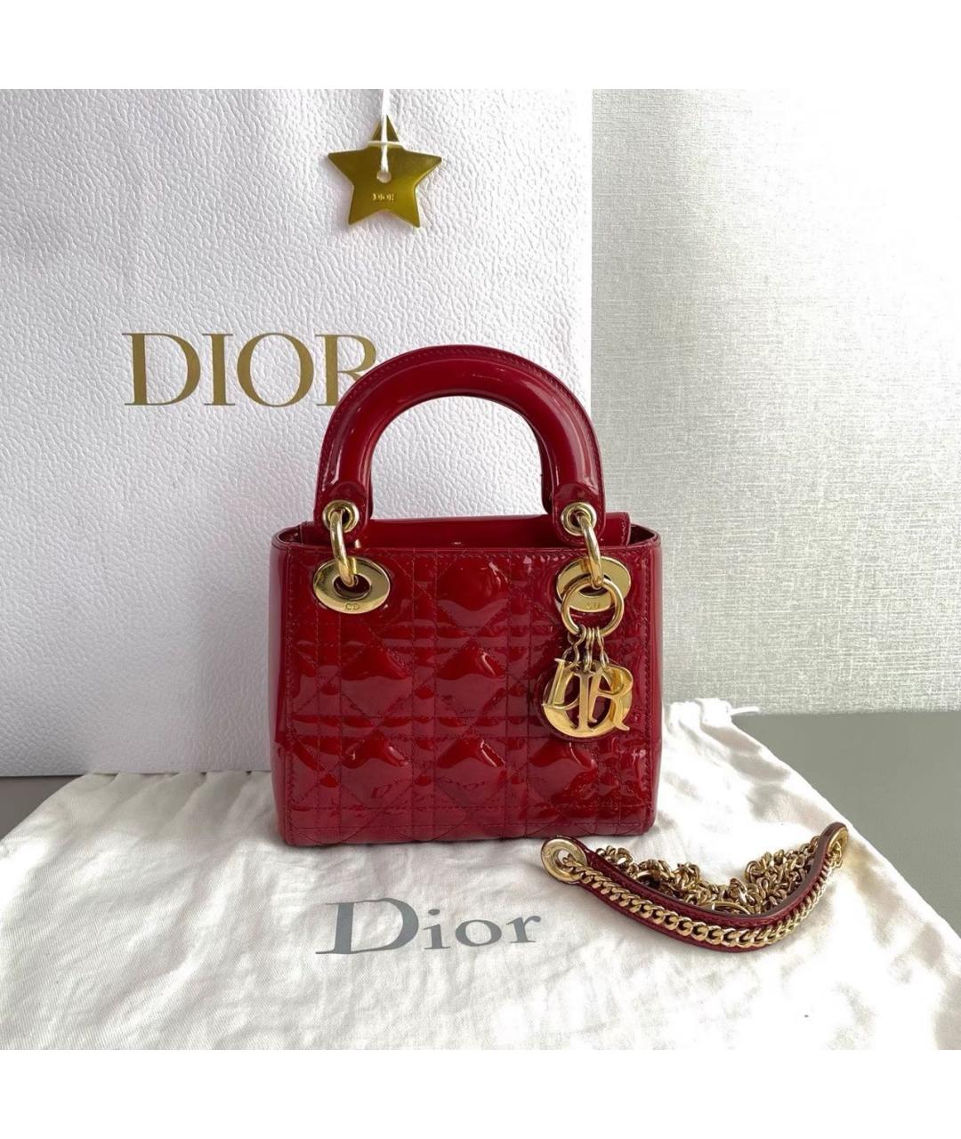 CHRISTIAN DIOR Красная сумка с короткими ручками из лакированной кожи, фото 7