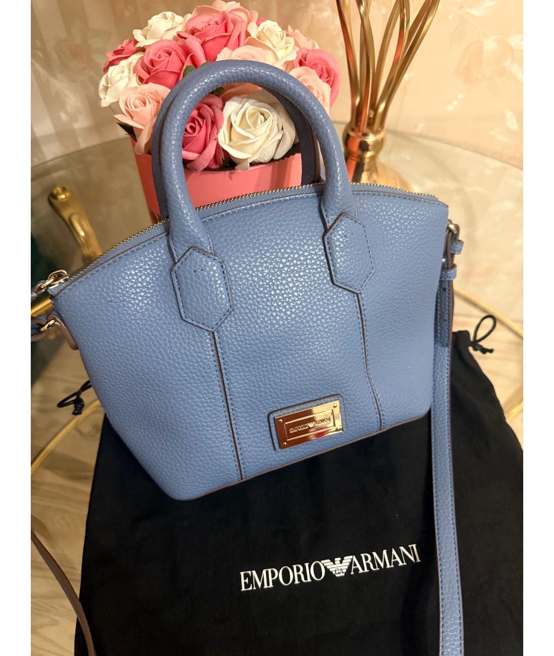 EMPORIO ARMANI Голубая кожаная сумка через плечо, фото 5