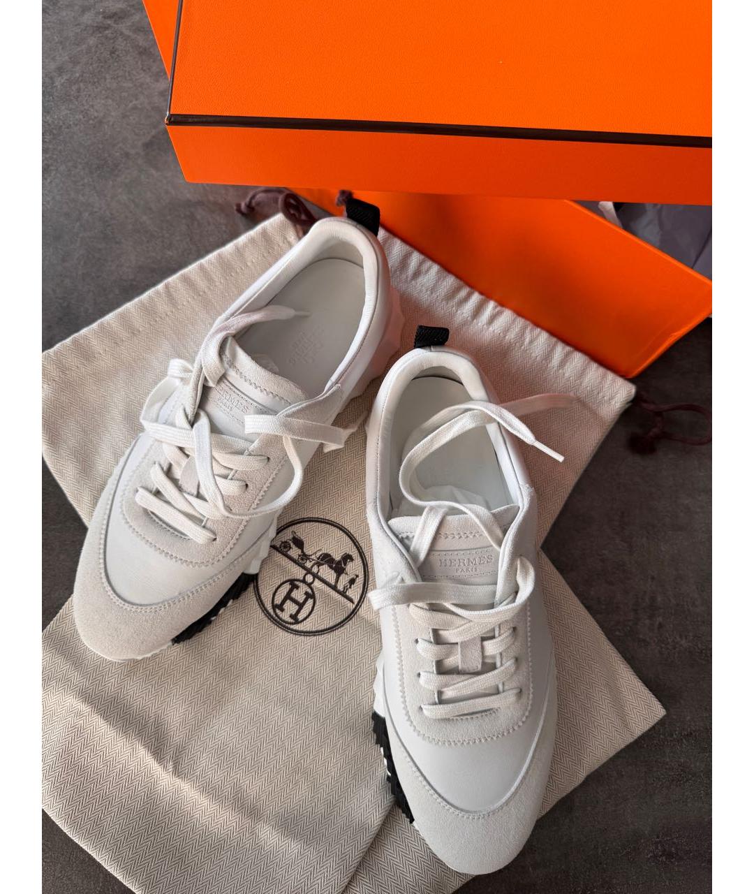 HERMES Белые кожаные кроссовки, фото 2