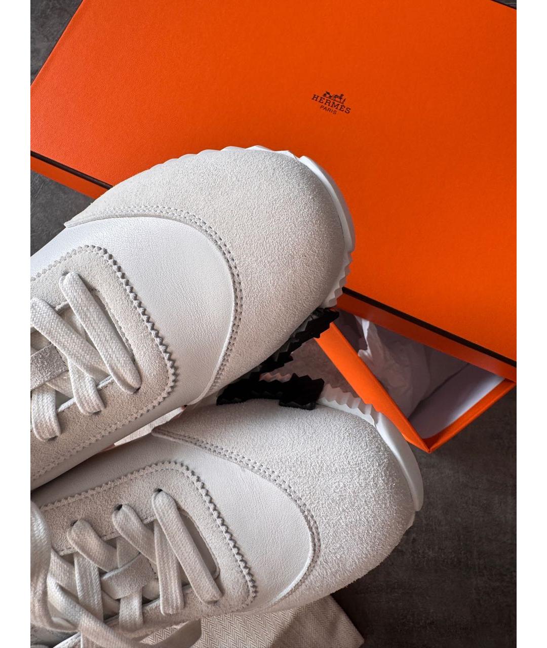 HERMES Белые кожаные кроссовки, фото 4