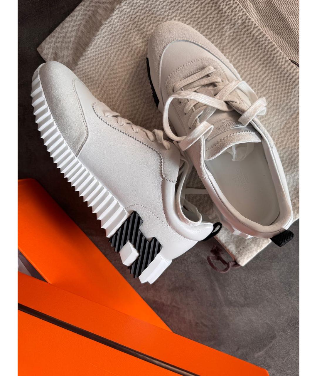 HERMES Белые кожаные кроссовки, фото 7