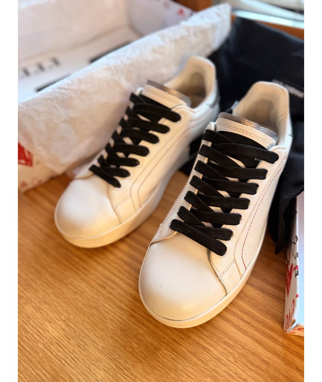 DOLCE&GABBANA Белые кожаные кеды, фото 2