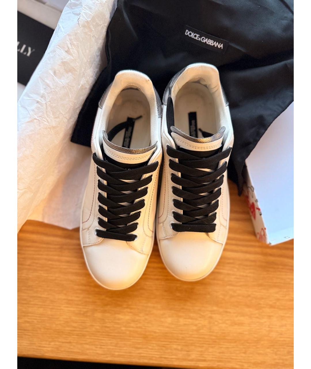 DOLCE&GABBANA Белые кожаные кеды, фото 3