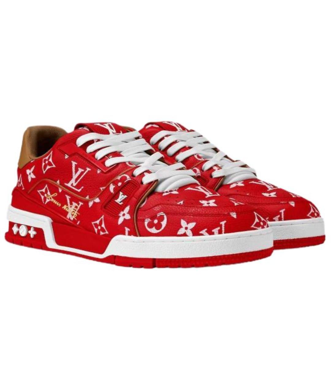 LOUIS VUITTON Красные кожаные низкие кроссовки / кеды, фото 3