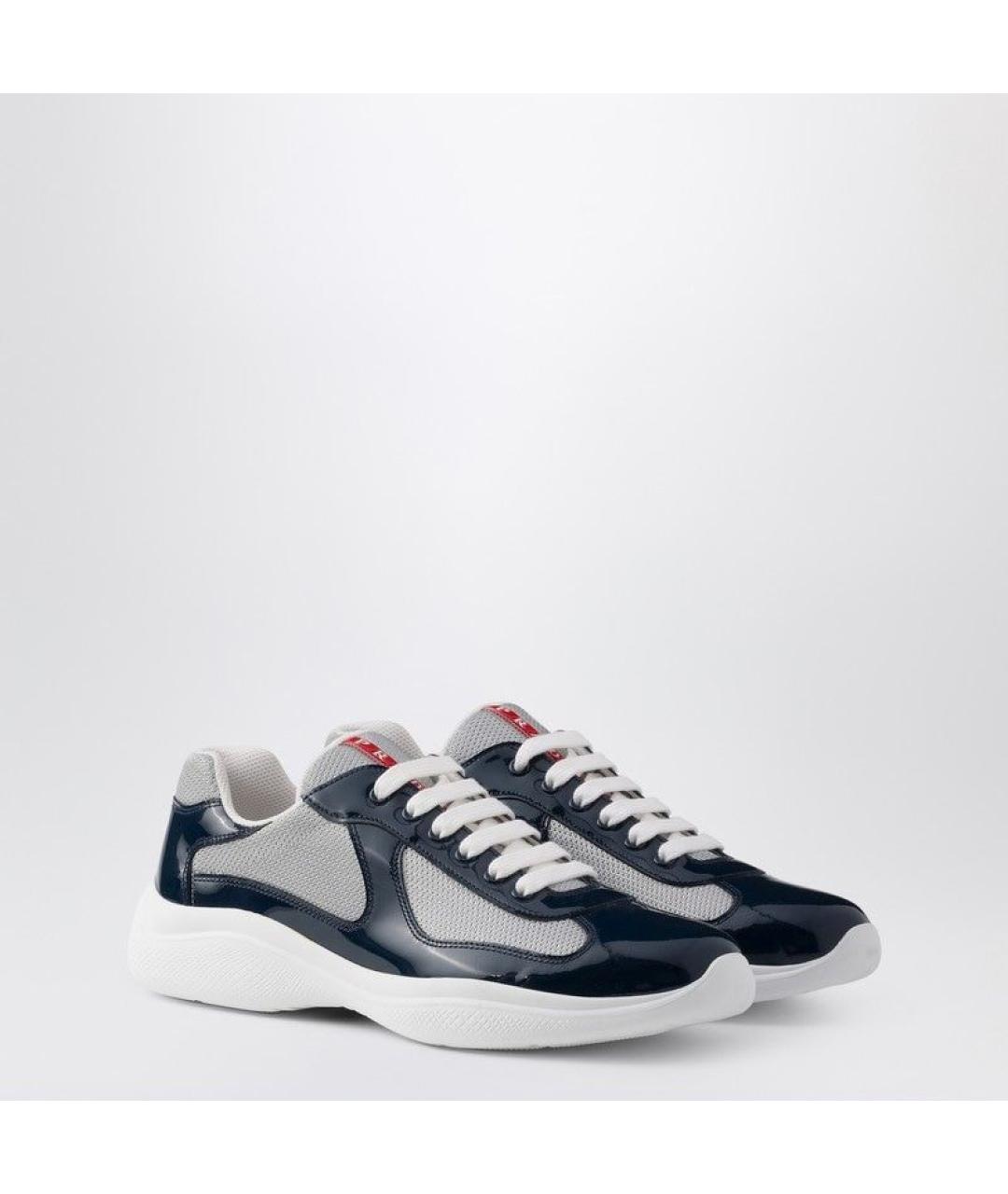 PRADA Синие текстильные низкие кроссовки / кеды, фото 2