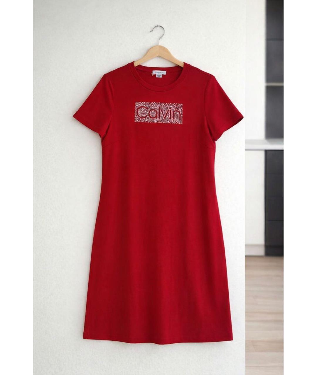 CALVIN KLEIN Красное хлопко-эластановое повседневное платье, фото 4