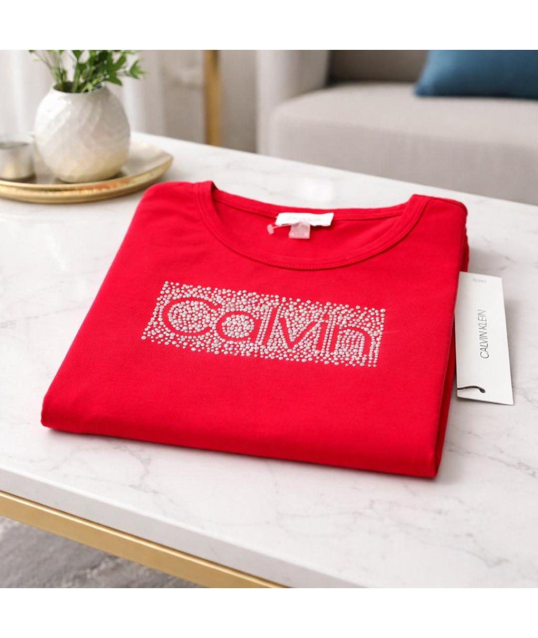 CALVIN KLEIN Красное хлопко-эластановое повседневное платье, фото 3