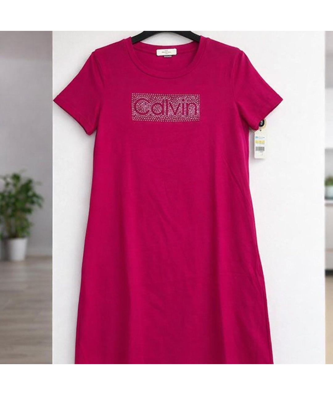 CALVIN KLEIN Фуксия хлопко-эластановое повседневное платье, фото 3