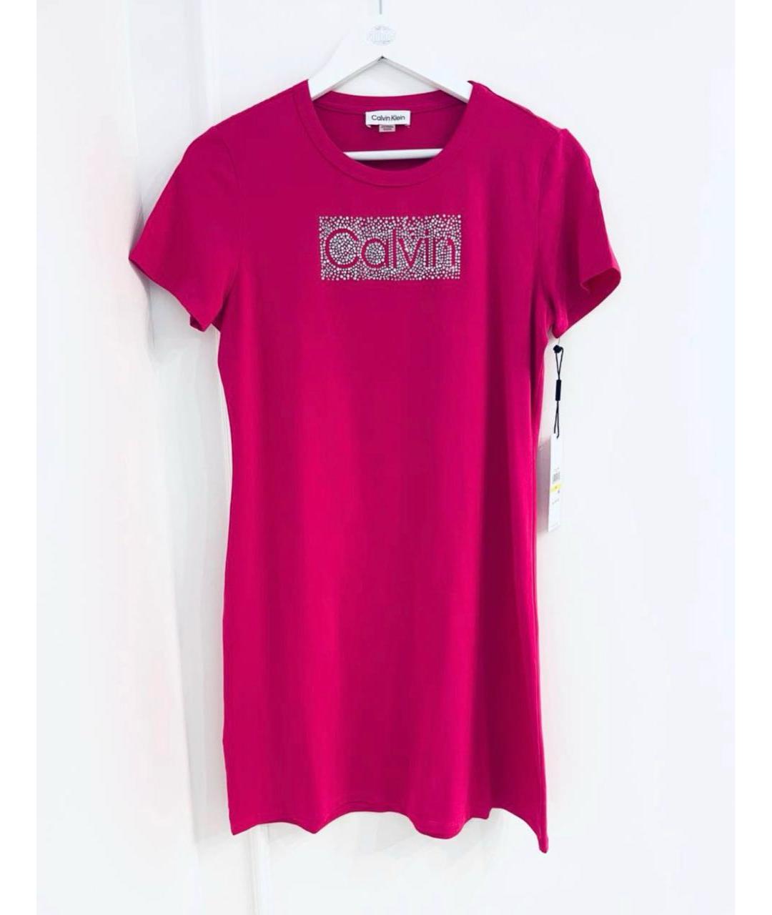 CALVIN KLEIN Фуксия хлопко-эластановое повседневное платье, фото 5