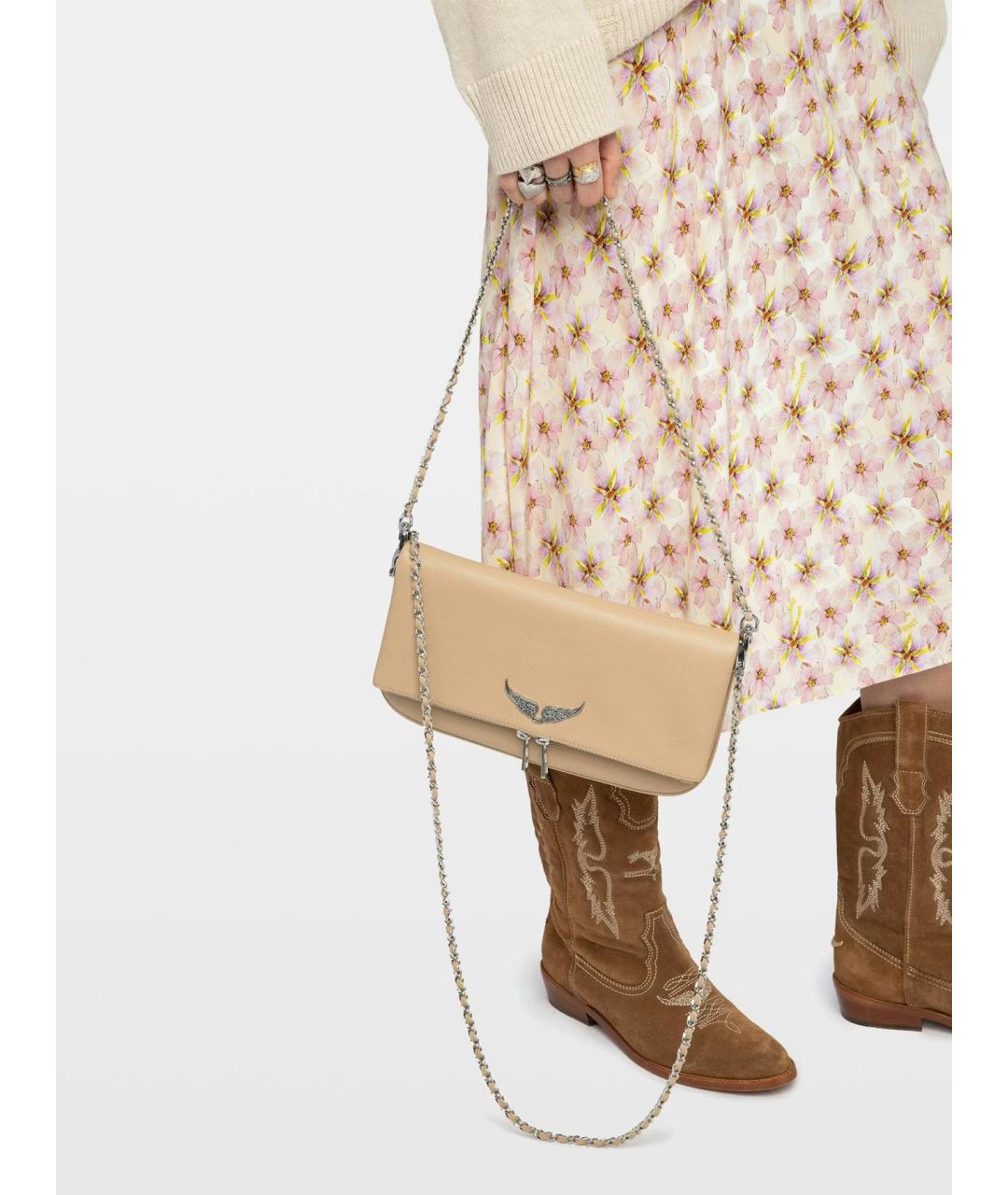 ZADIG & VOLTAIRE Бежевая кожаная сумка через плечо, фото 3