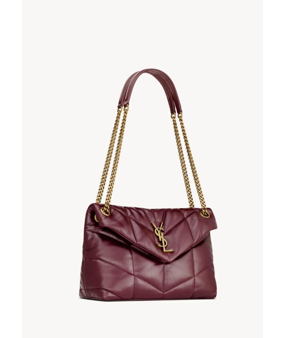 SAINT LAURENT Бордовая кожаная сумка через плечо, фото 5