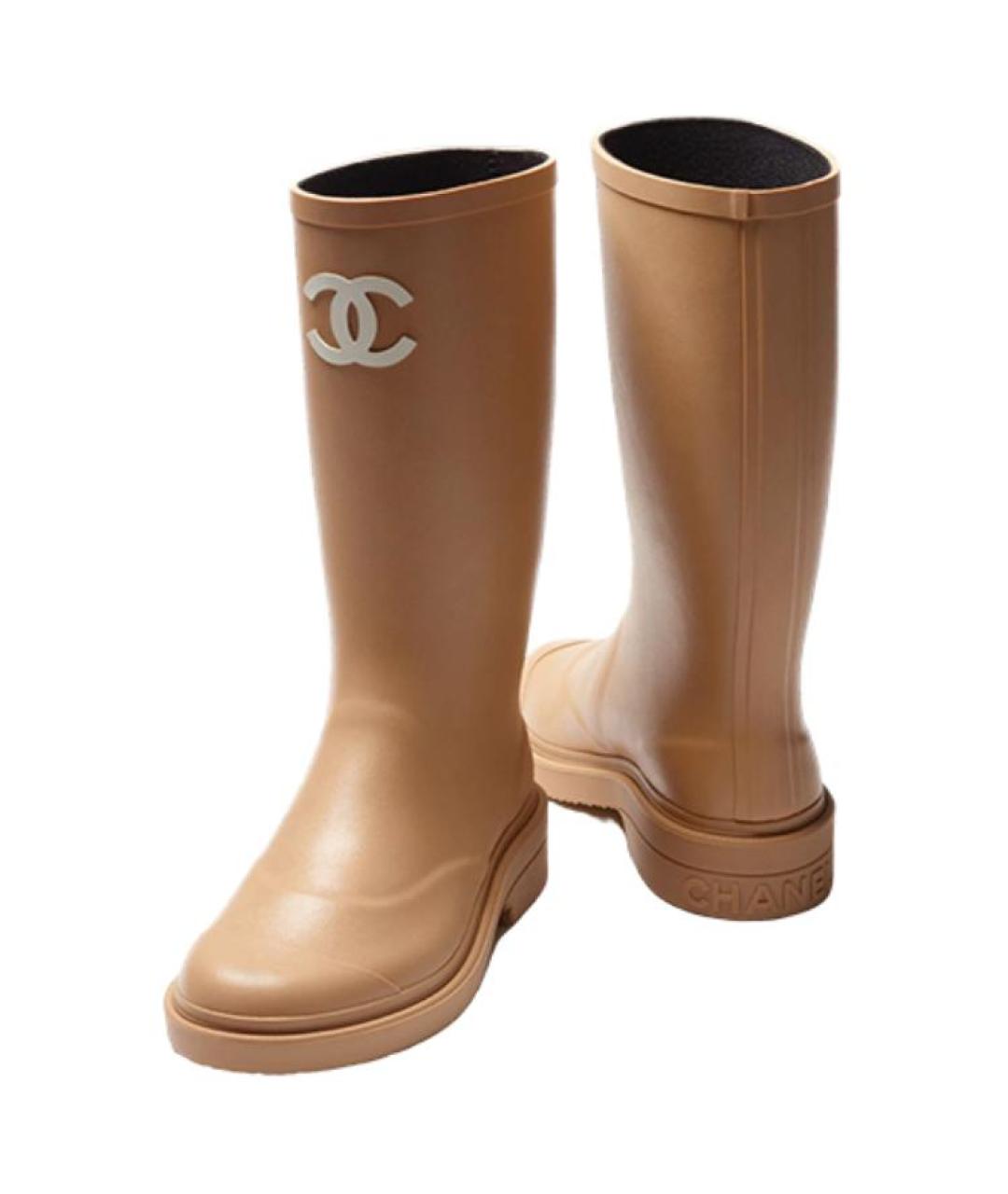 CHANEL Бежевые резиновые сапоги, фото 3
