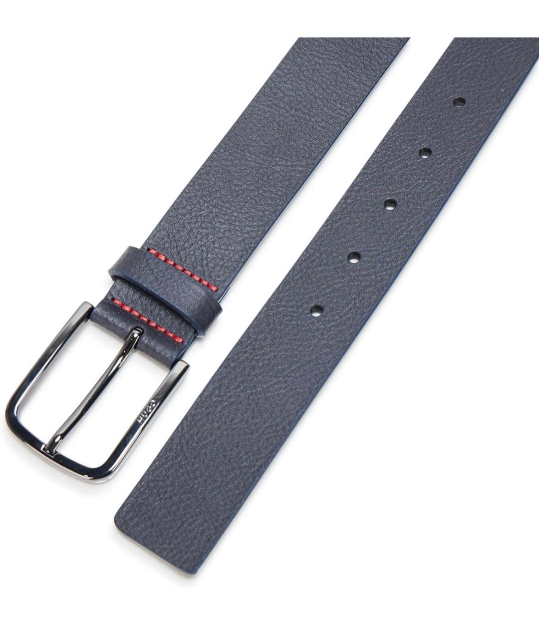 HUGO Темно-синий кожаный ремень, фото 2