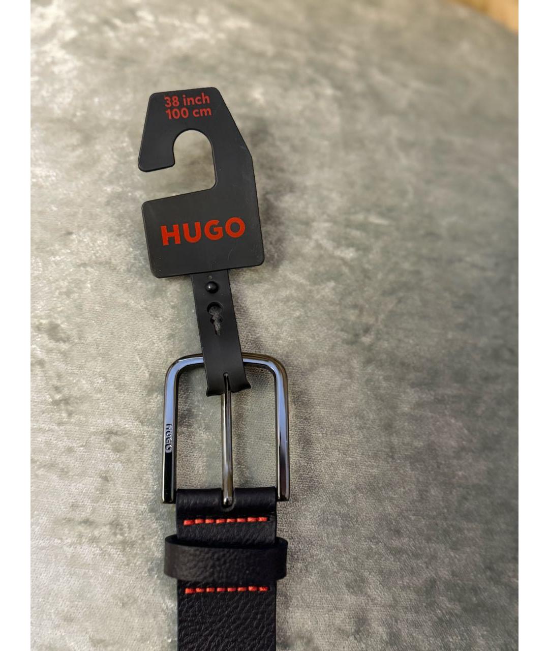 HUGO Темно-синий кожаный ремень, фото 5