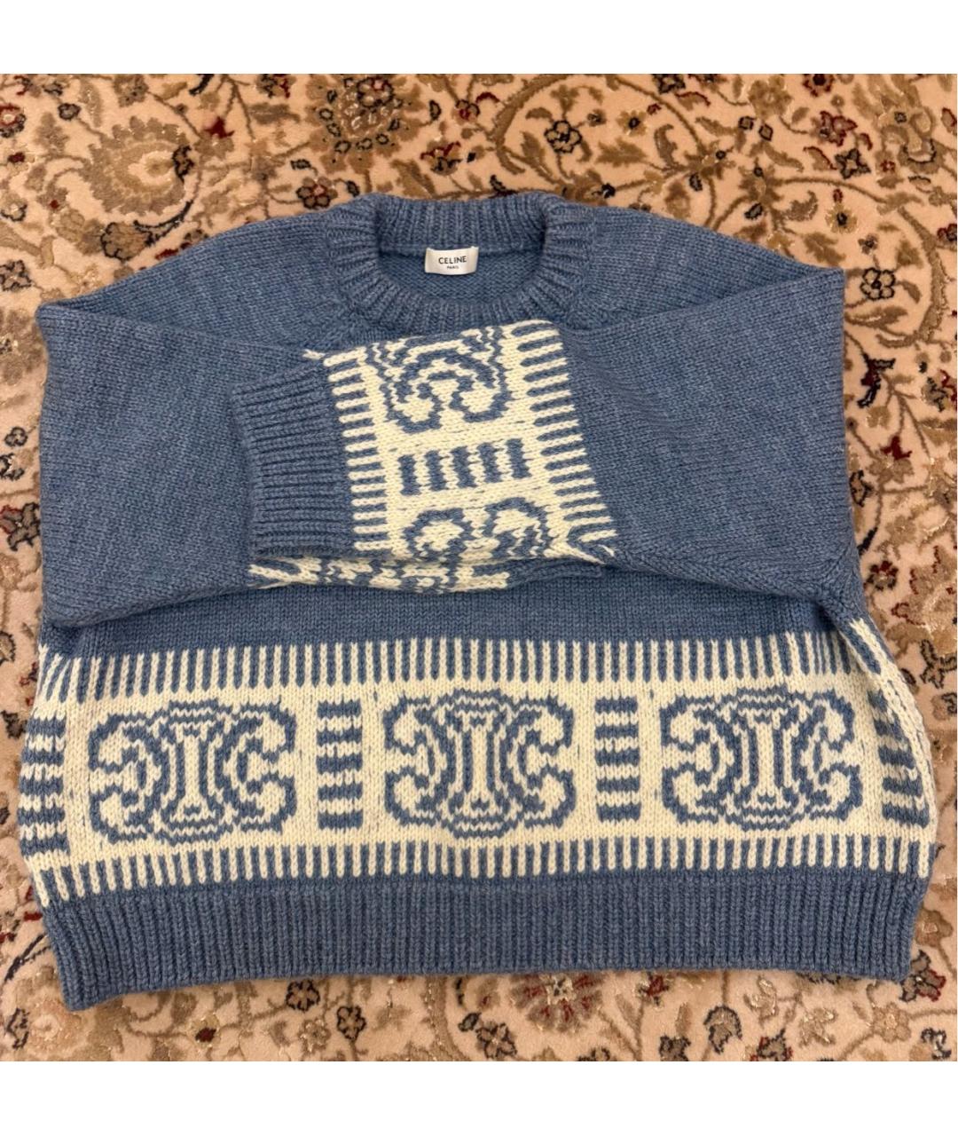 CELINE Голубой шерстяной джемпер / свитер, фото 6