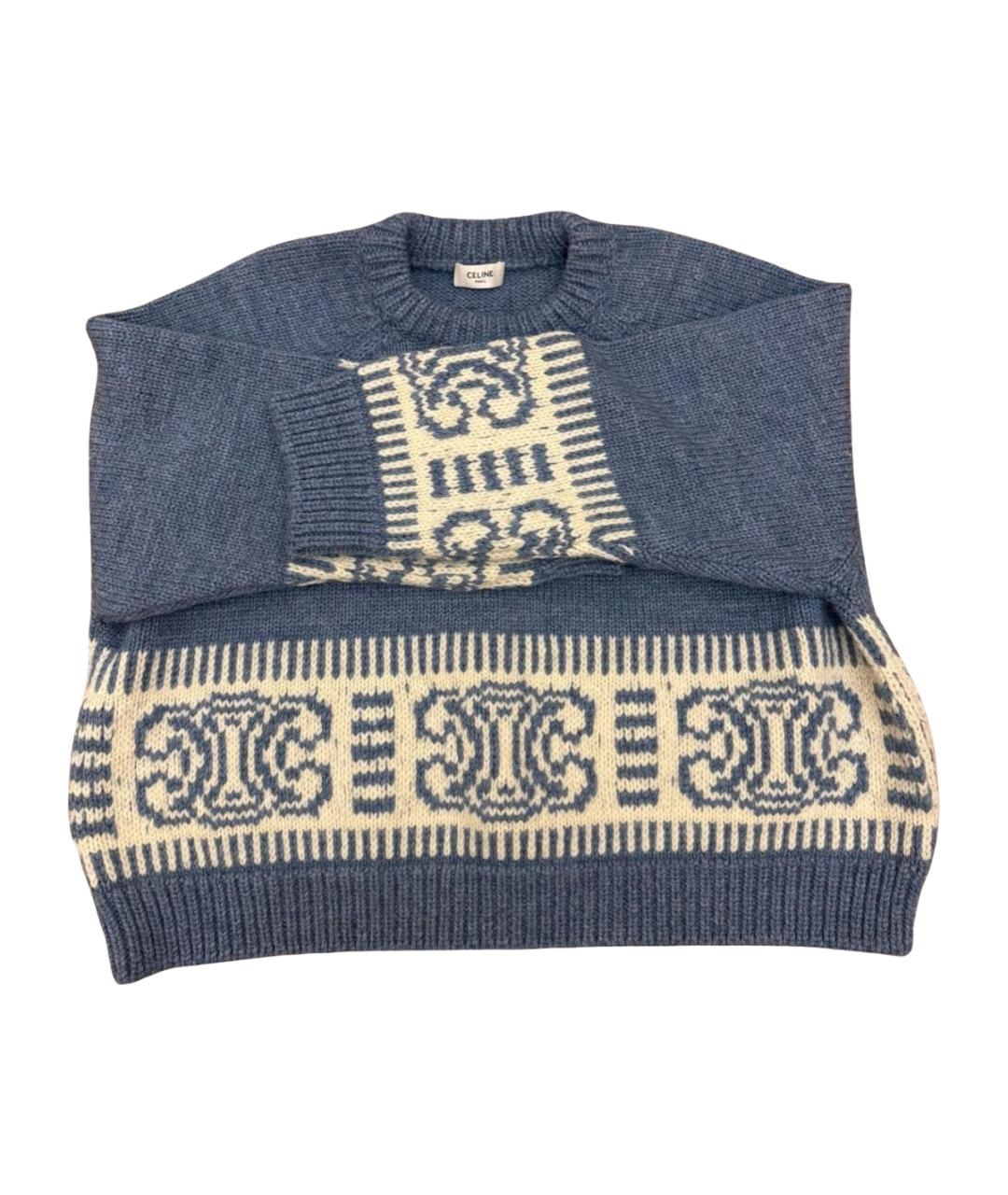 CELINE Голубой шерстяной джемпер / свитер, фото 1