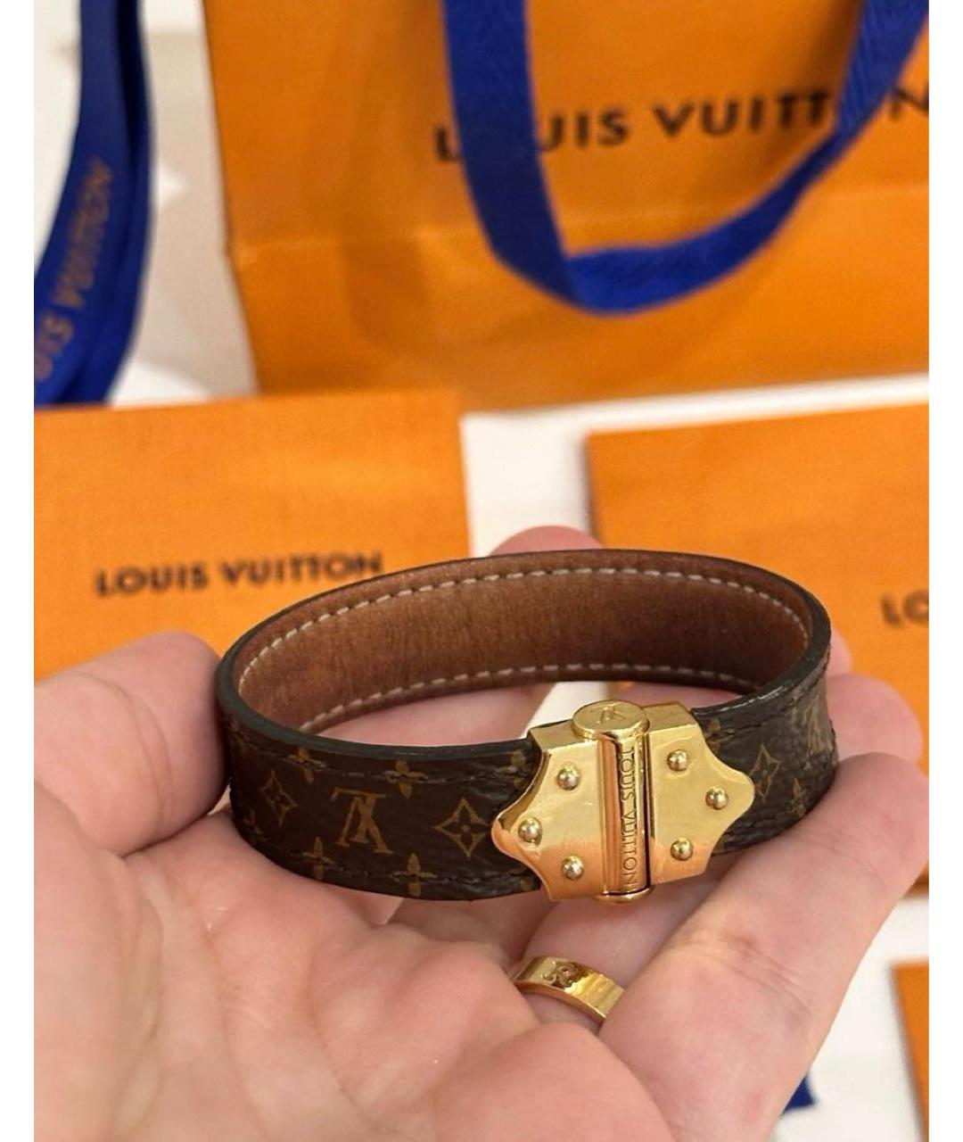 LOUIS VUITTON Коричневый кожаный браслет, фото 5